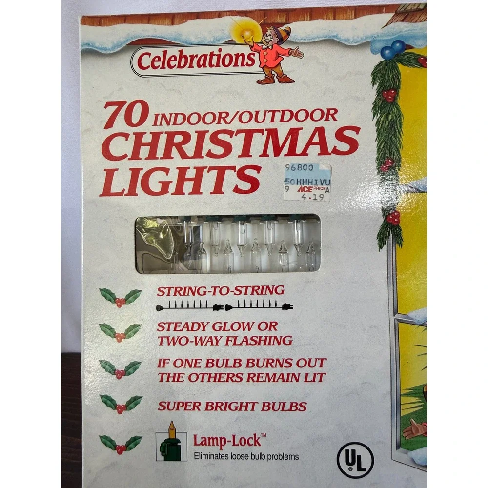 VTG Celebrations 70 Christmas Lights Clear Indoor Outdoor String Flashing 22ft